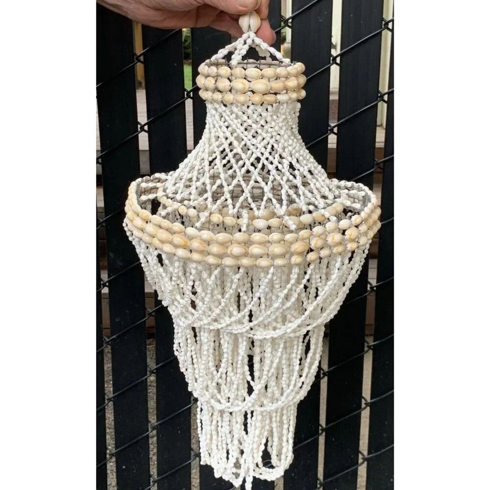 Cowrie Sea Shell Pendant Beach Boho Hanging Decor MCM 24" Tall Seashells - Picture 2 of 8